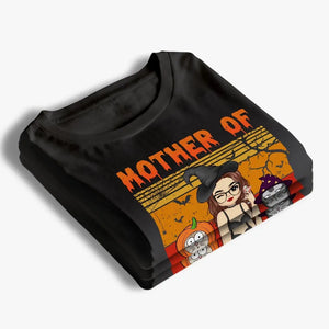 T-shirt, sweat à capuche et sweat-shirt unisexe personnalisé « Mother Of Meownsters » avec chat ; cadeau d'Halloween pour les propriétaires et les amoureux des animaux.