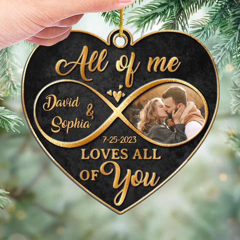 Photo personnalisée L'amour est la beauté de l'âme - Ornement personnalisé pour couple - Forme personnalisée en métal - Cadeau de Noël pour mari et femme, anniversaire