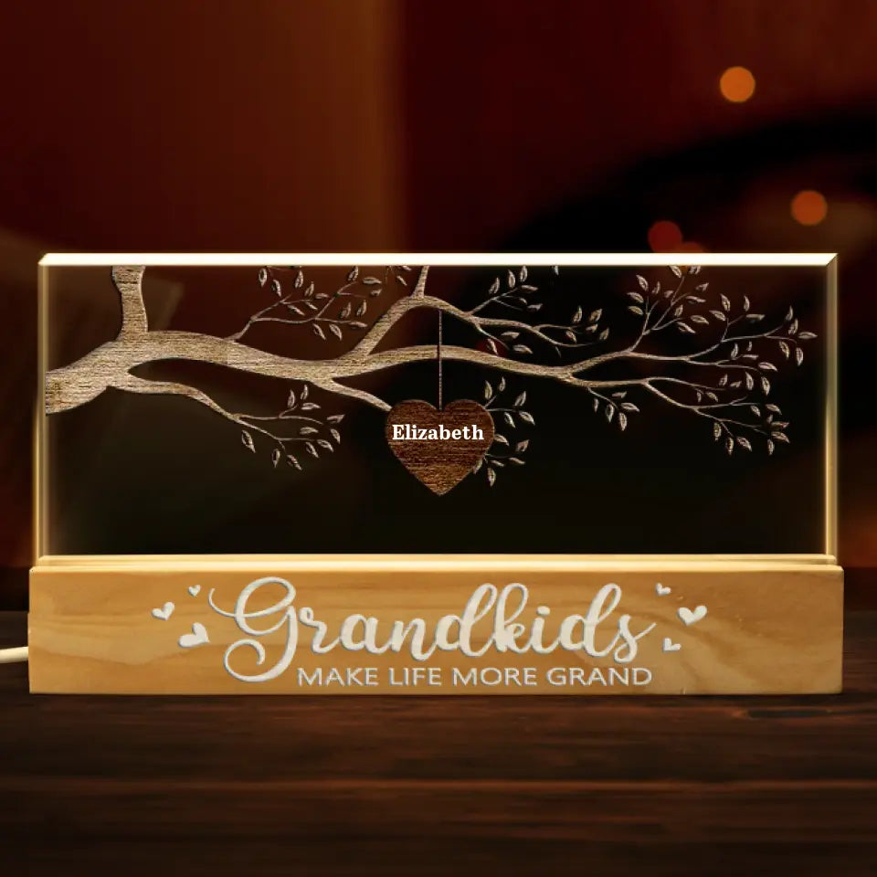Les petits-enfants rendent la vie plus belle ! Veilleuse LED 3D personnalisée en acrylique avec lettres pour la famille - Cadeau pour maman et grand-mère