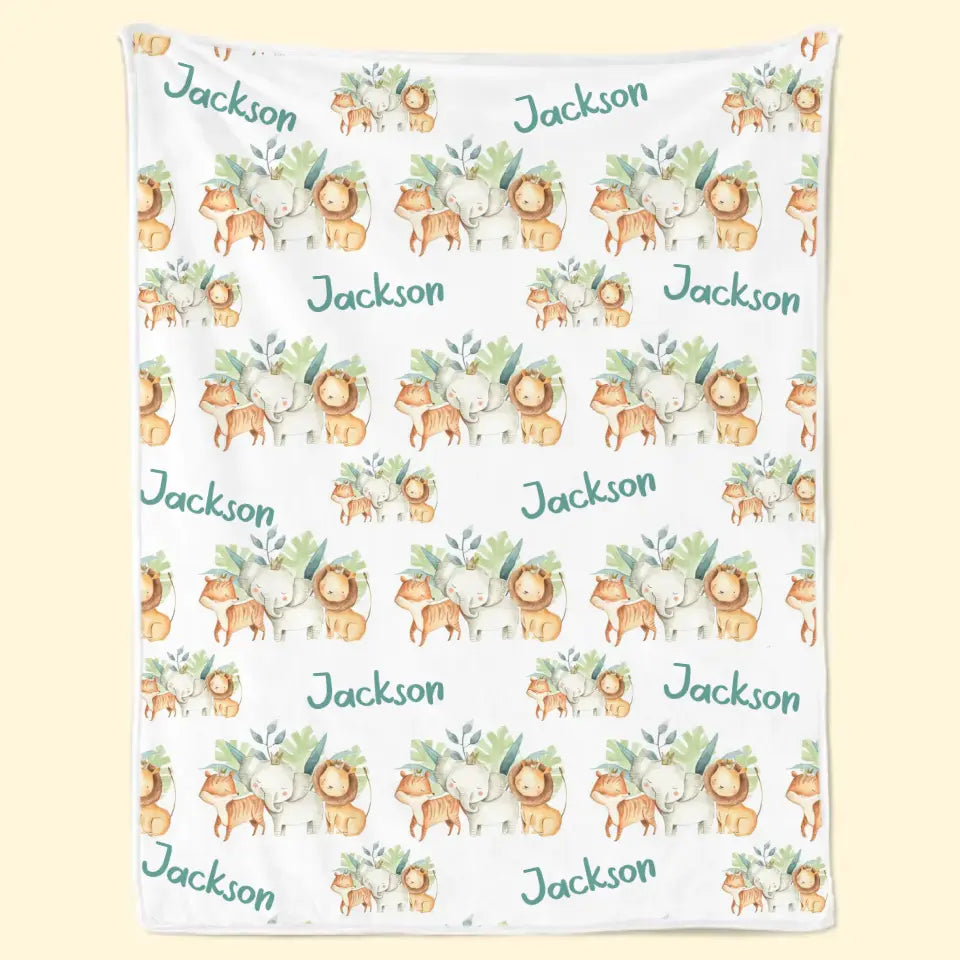 Animaux de la forêt dans la maison - Couverture personnalisée pour bébé - Cadeau pour bébé, enfant et nouveau-né