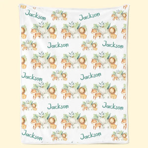 Animaux de la forêt dans la maison - Couverture personnalisée pour bébé - Cadeau pour bébé, enfant et nouveau-né