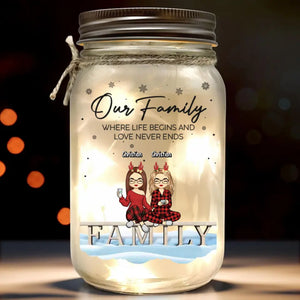 La famille est le véritable cadeau de Noël - Lumière personnalisée pour pot Mason - Cadeau de Noël pour les membres de la famille