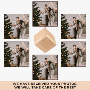 Photo personnalisée Famille heureuse - Ornement en bois personnalisé en forme de cube - Cadeau de Noël pour les membres de la famille