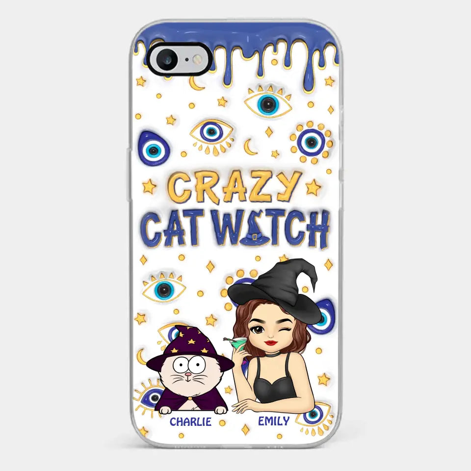 Tu ne peux pas me faire peur, je suis la folle sorcière des chats - Coque de téléphone transparente imprimée effet gonflé 3D personnalisée pour chat - Cadeau d'Halloween pour les propriétaires d'animaux et les amoureux des animaux
