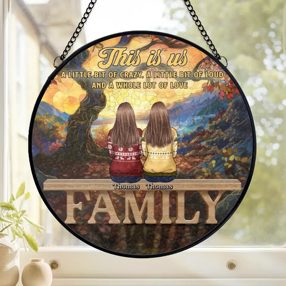 La famille est toujours dans mon cœur ! Attrape-soleil personnalisé à suspendre sur un vitrail ! Cadeau de Noël pour les membres de la famille