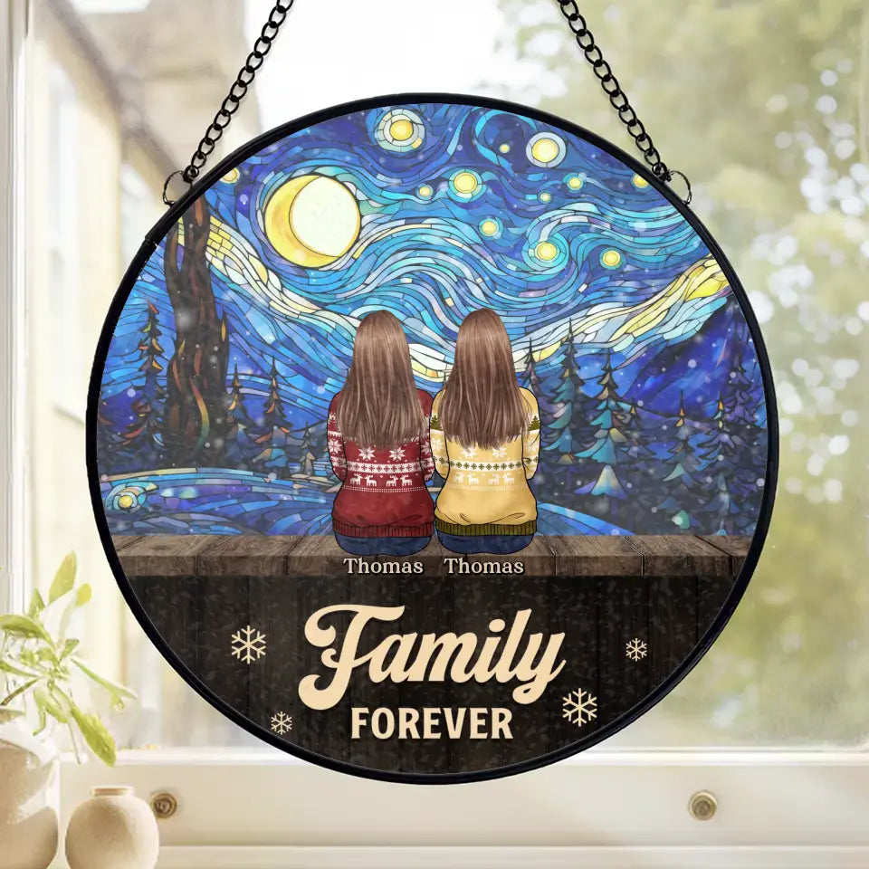 Frères et sœurs pour toujours - Attrape-soleil personnalisé à suspendre pour vitrail familial - Cadeau de Noël pour les membres de la famille