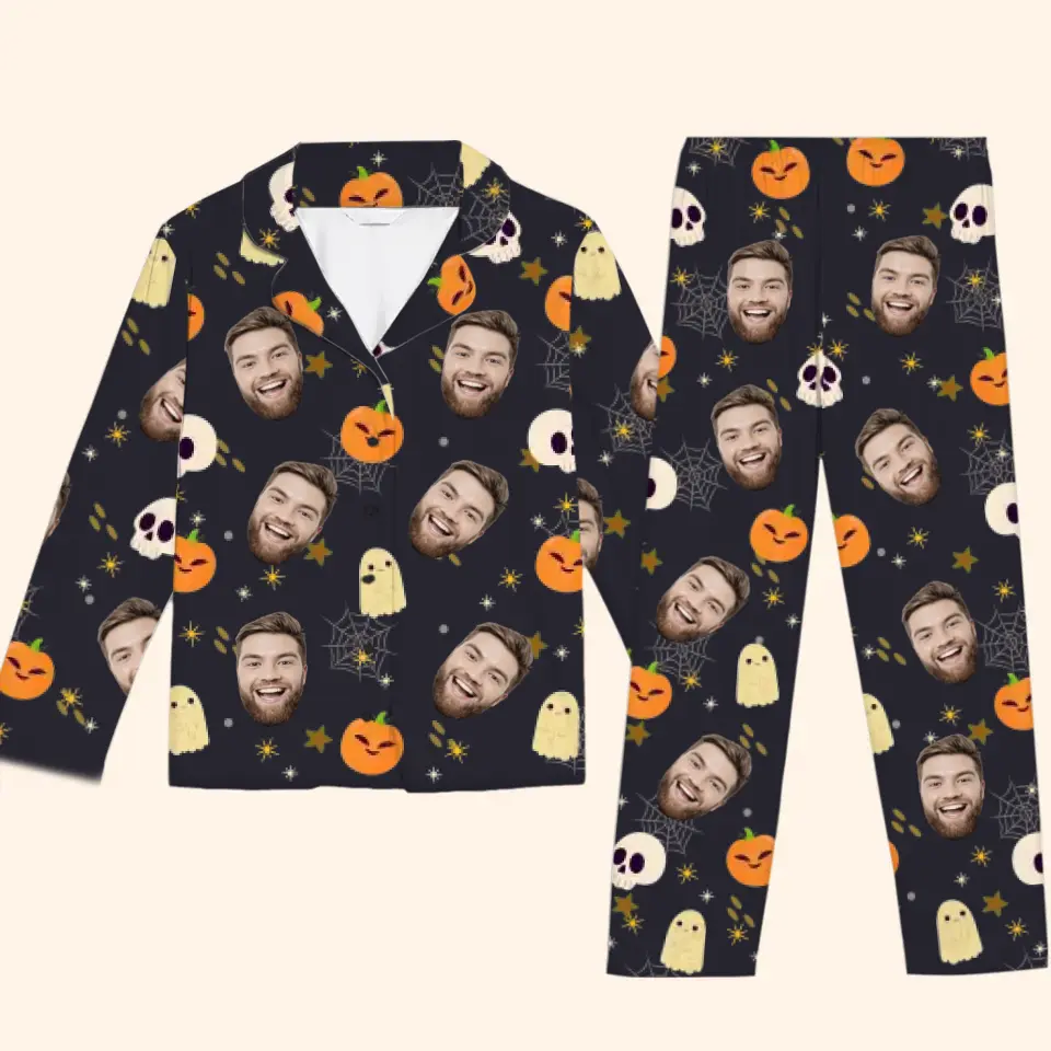 Pyjama personnalisé avec photo double, double peine et peine - Pyjama personnalisé pour la famille - Cadeau d'Halloween pour les membres de la famille