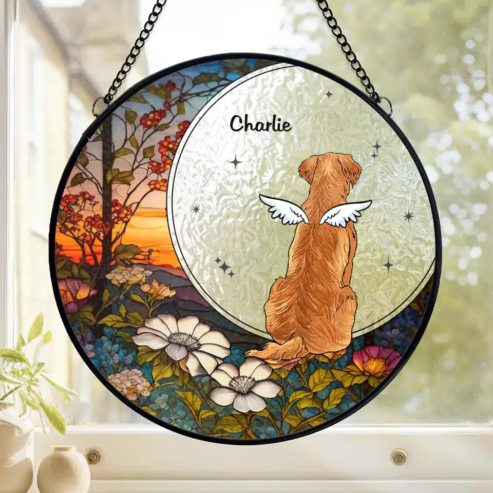 Mon cœur portera toujours les empreintes de pattes que tu as laissées - Attrape-soleil personnalisé à suspendre sur un vitrail - Cadeau de condoléances pour les propriétaires d'animaux et les amoureux des animaux