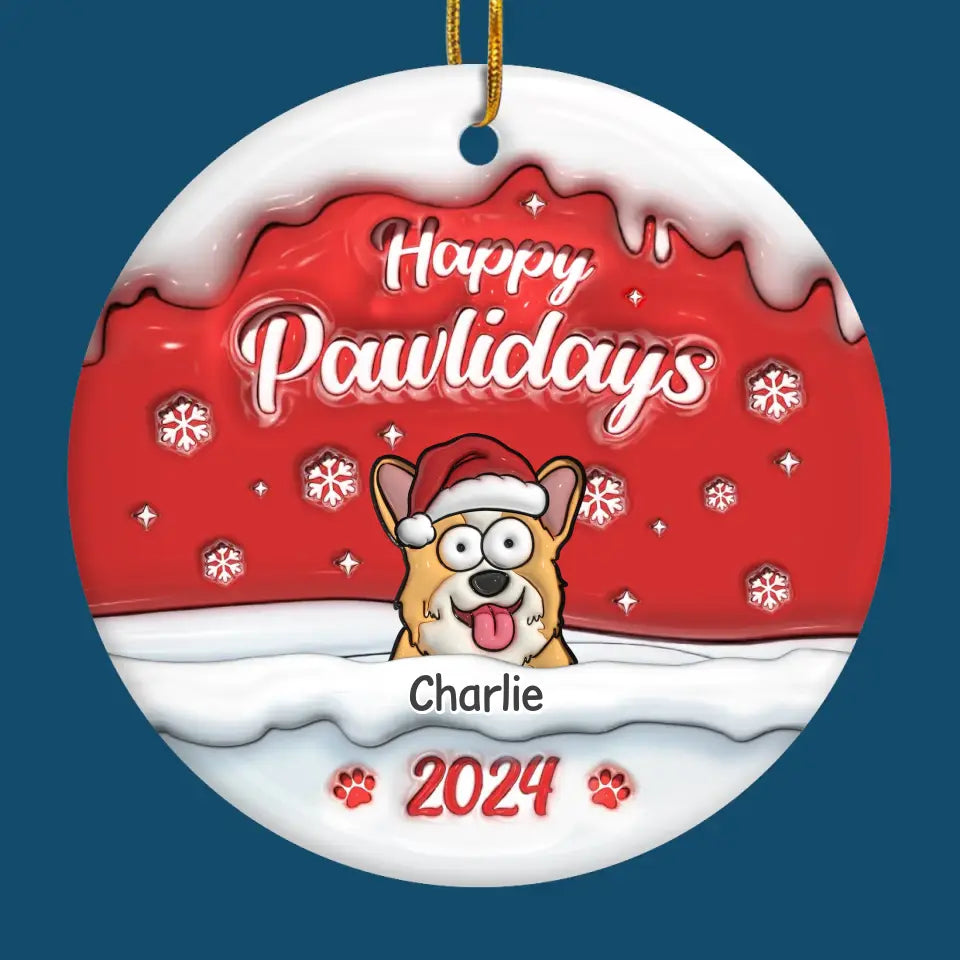 Le Père Noël m'a apporté le plus mignon des petits compagnons de Noël - Ornement personnalisé 3D gonflable pour chien et chat - Forme ronde en céramique - Cadeau de Noël pour les propriétaires et les amoureux des animaux