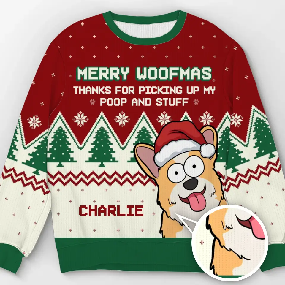 Ambiance de Noël féérique - Sweat-shirt moche personnalisé pour chien - Pull en laine unisexe - Cadeau de Noël pour propriétaires et amoureux des animaux