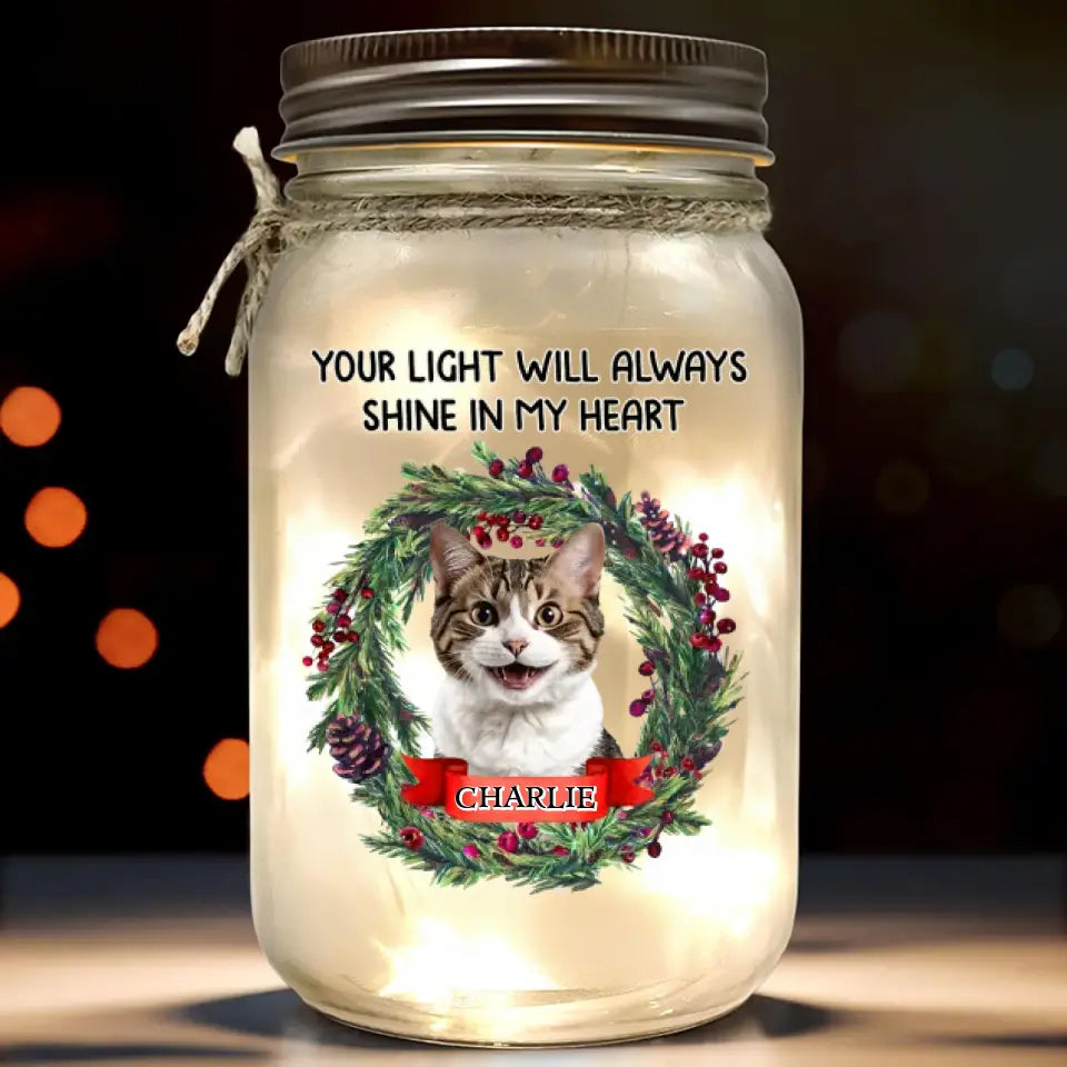 Photo personnalisée : illuminez votre vie avec amour et générosité - Lampe personnalisée pour pot Mason pour chien et chat - Cadeau de Noël pour les propriétaires et les amoureux des animaux