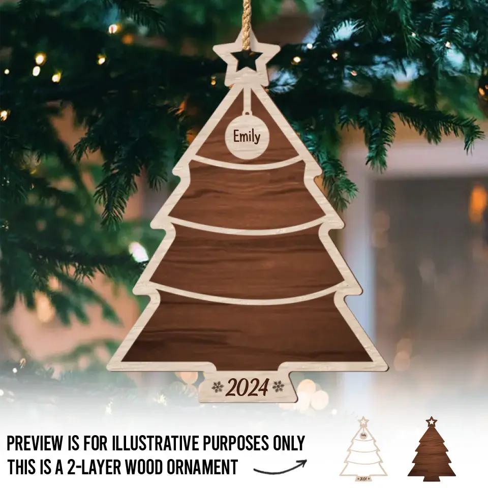 Bénédictions à notre famille pour les fêtes de fin d'année - Décoration de Noël en bois personnalisée à 2 couches - Cadeau de Noël pour les membres de la famille