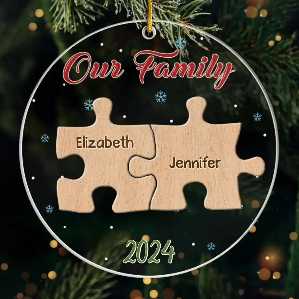 L'amour rend une famille complète - Décoration personnalisée pour la famille - Forme personnalisée en acrylique - Cadeau de Noël pour les membres de la famille