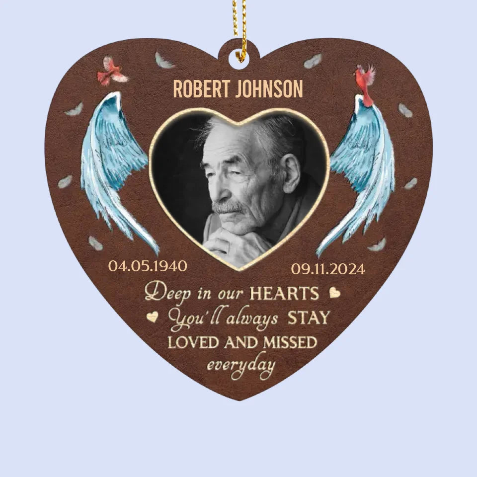 Photo personnalisée L'amour est une lumière qui ne faiblit jamais - Ornement commémoratif personnalisé en cuir - Cadeau de condoléances, cadeau de Noël pour les membres de la famille