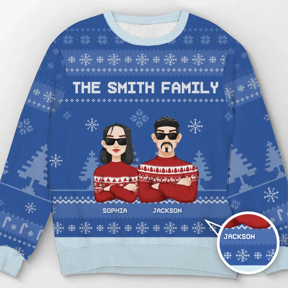 Les lumières remplissent les rues et répandent tant de joie - Sweat-shirt personnalisé pour la famille - Pull en laine unisexe - Cadeau de Noël pour les membres de la famille