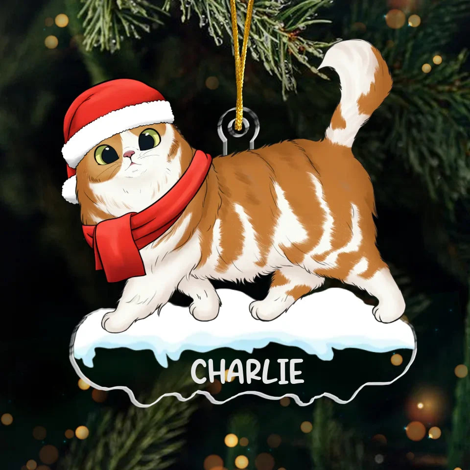 Pattes et réflexion, c'est Noël ! Décoration personnalisée pour chat en acrylique, forme personnalisée. Cadeau de Noël pour les propriétaires et les amoureux des animaux.