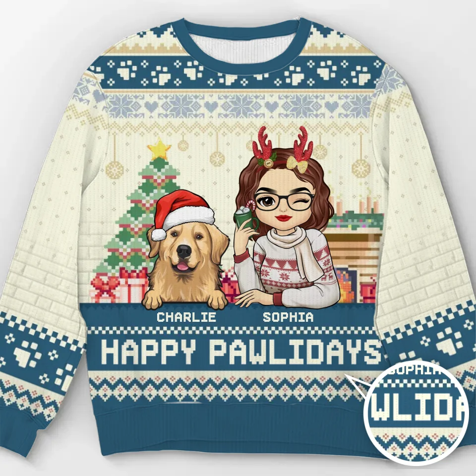 Joyeux Pawlidays - Sweat-shirt personnalisé pour chien et chat - Pull unisexe en laine - Cadeau de Noël pour propriétaires et amoureux des animaux