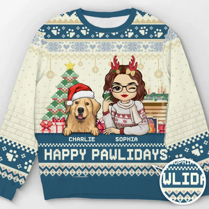 Joyeux Pawlidays - Sweat-shirt personnalisé pour chien et chat - Pull unisexe en laine - Cadeau de Noël pour propriétaires et amoureux des animaux