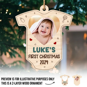 Photo personnalisée Une petite étoile brille plus fort ce Noël - Décoration de Noël en bois personnalisée à 2 couches - Cadeau de Noël pour bébé, enfant et nouveau-né