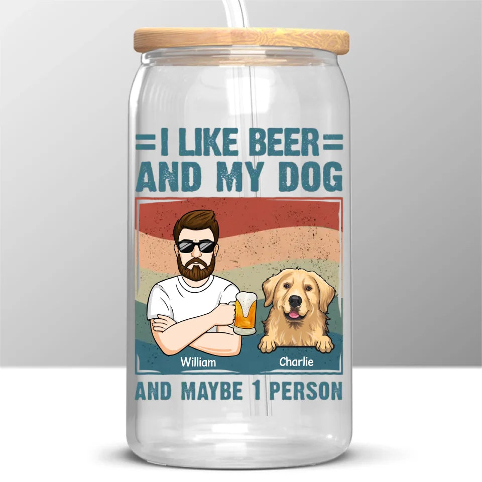 J'aime la bière et mes chiens - Tasse en verre personnalisée pour chien, tasse à café glacé - Cadeau pour les propriétaires d'animaux et les amoureux des animaux