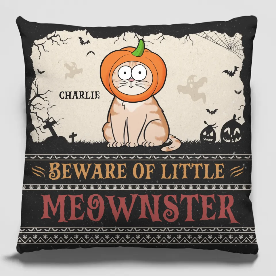 Coussin personnalisé Happy Meowloween pour chat - Cadeau d'Halloween pour propriétaires et amoureux des animaux