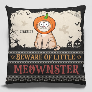 Coussin personnalisé Happy Meowloween pour chat - Cadeau d'Halloween pour propriétaires et amoureux des animaux