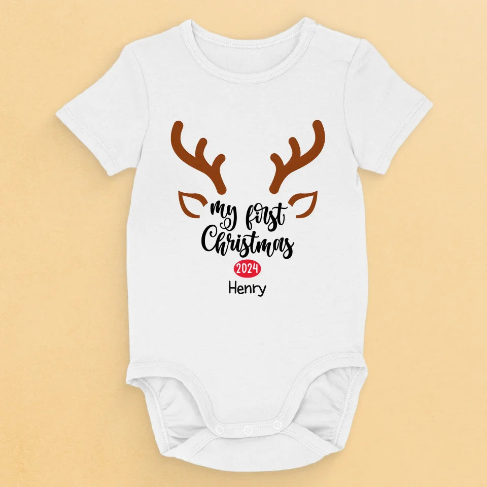 Our Little Reindeer Is Ready For Their First Sleigh Ride - Family Personalized Custom Baby Onesie - Christmas Gift For Baby Kids, Newborn Baby