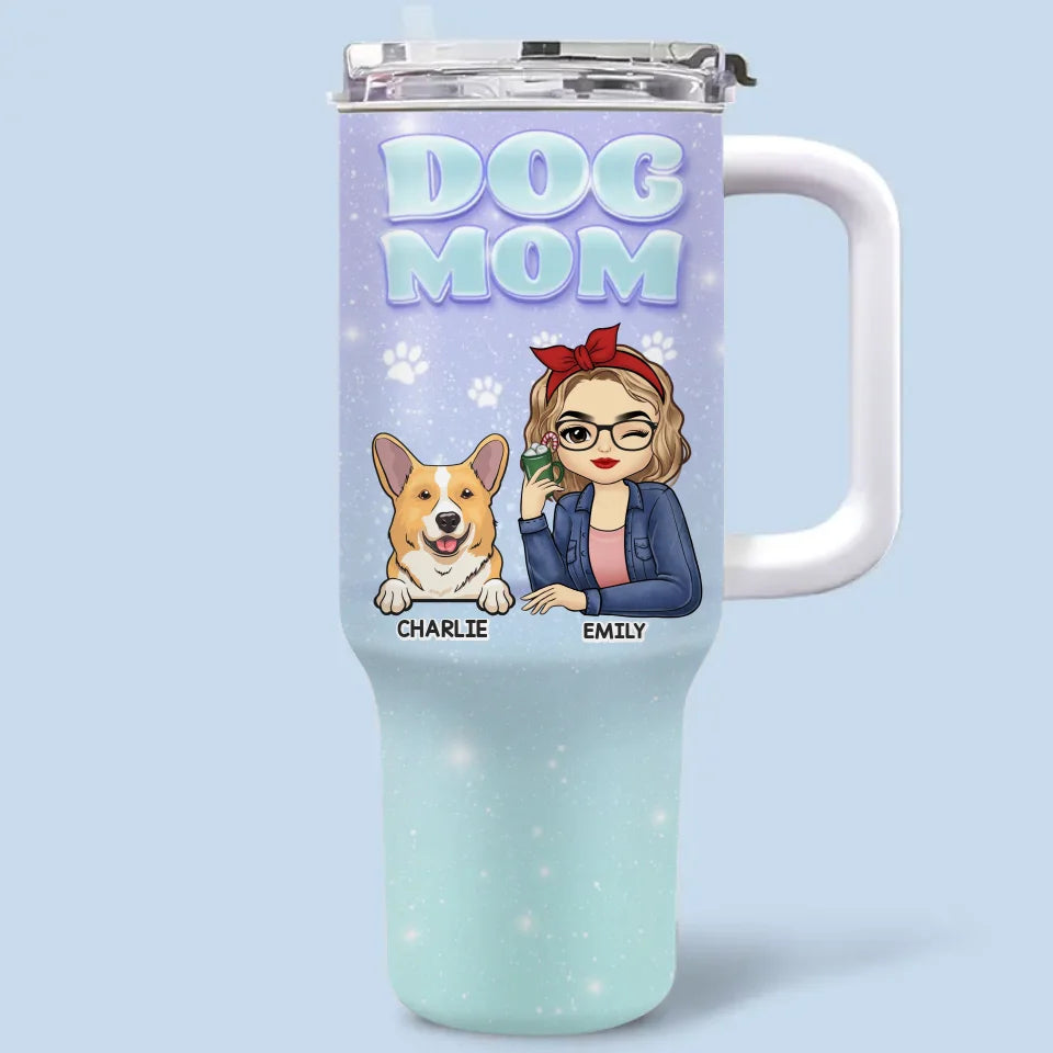 Tout ce que je sais, je l'ai appris des chiens - Gobelet personnalisé en acier inoxydable de 1 134 ml avec poignée - Cadeau pour les propriétaires et les amoureux des animaux