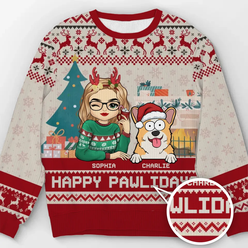 Rockin' Around The Christmas Tree, With My Pet and Me - Sweat-shirt personnalisé pour chien et chat - Pull en laine unisexe - Cadeau de Noël pour propriétaires et amoureux des animaux