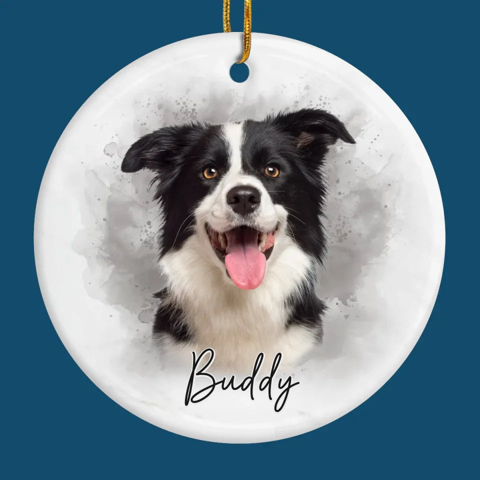 Photo personnalisée « Mes compagnons parfaits n'ont jamais moins de quatre pieds » - Ornement commémoratif personnalisé - Forme ronde en céramique - Cadeau de condoléances, cadeau de Noël pour propriétaires d'animaux et amoureux des animaux
