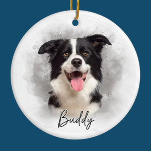 Photo personnalisée « Mes compagnons parfaits n'ont jamais moins de quatre pieds » - Ornement commémoratif personnalisé - Forme ronde en céramique - Cadeau de condoléances, cadeau de Noël pour propriétaires d'animaux et amoureux des animaux