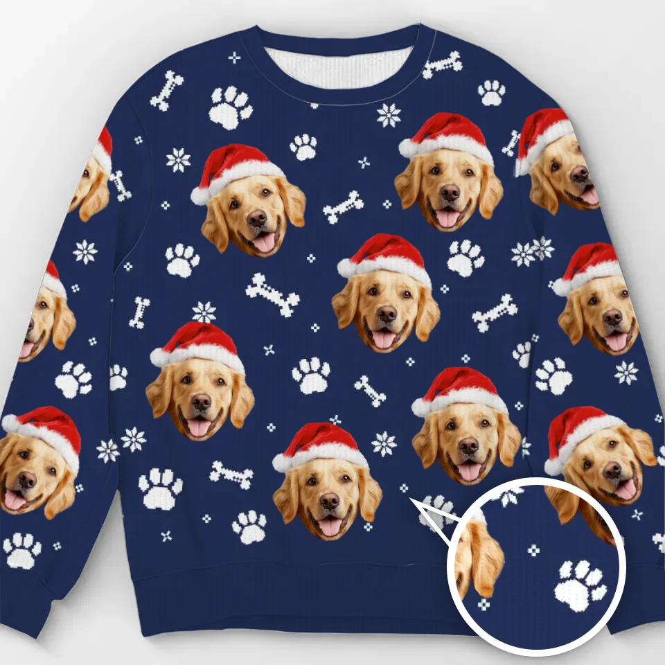 Sweat-shirt personnalisé avec photo pour célébrer Noël avec vos amis à quatre pattes - Pull en laine unisexe - Cadeau de Noël pour les propriétaires et les amoureux des animaux