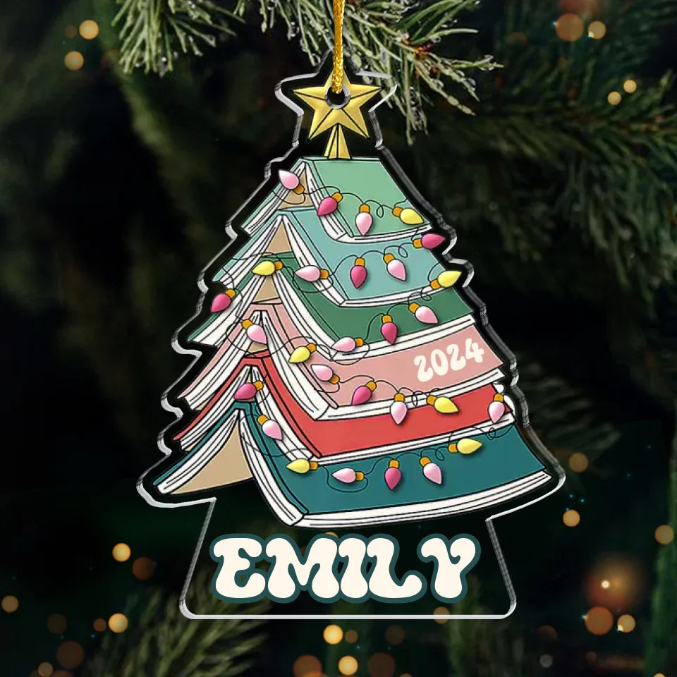 Tous réservés pour Noël - Ornement personnalisé en acrylique de forme personnalisée - Cadeau de Noël pour les amoureux des livres