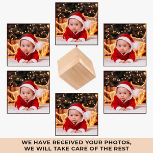 Photo personnalisée Les enfants nous apportent un morceau de paradis sur terre - Ornement de cube en bois personnalisé pour la famille - Cadeau de Noël pour bébé, enfants, nouveau-né