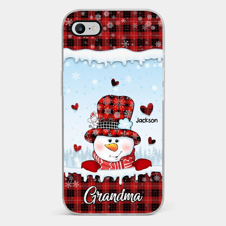 Les grands-mères sont des bonhommes de neige au cœur indéfectible ! Coque de téléphone transparente personnalisée pour la famille ! Cadeau de Noël pour grand-mère
