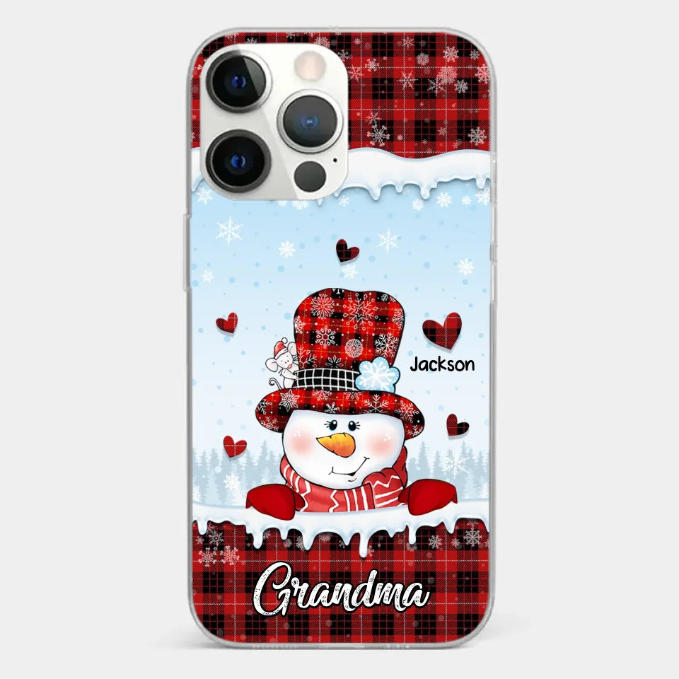 Les grands-mères sont des bonhommes de neige au cœur indéfectible ! Coque de téléphone transparente personnalisée pour la famille ! Cadeau de Noël pour grand-mère