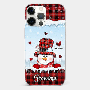 Les grands-mères sont des bonhommes de neige au cœur indéfectible ! Coque de téléphone transparente personnalisée pour la famille ! Cadeau de Noël pour grand-mère