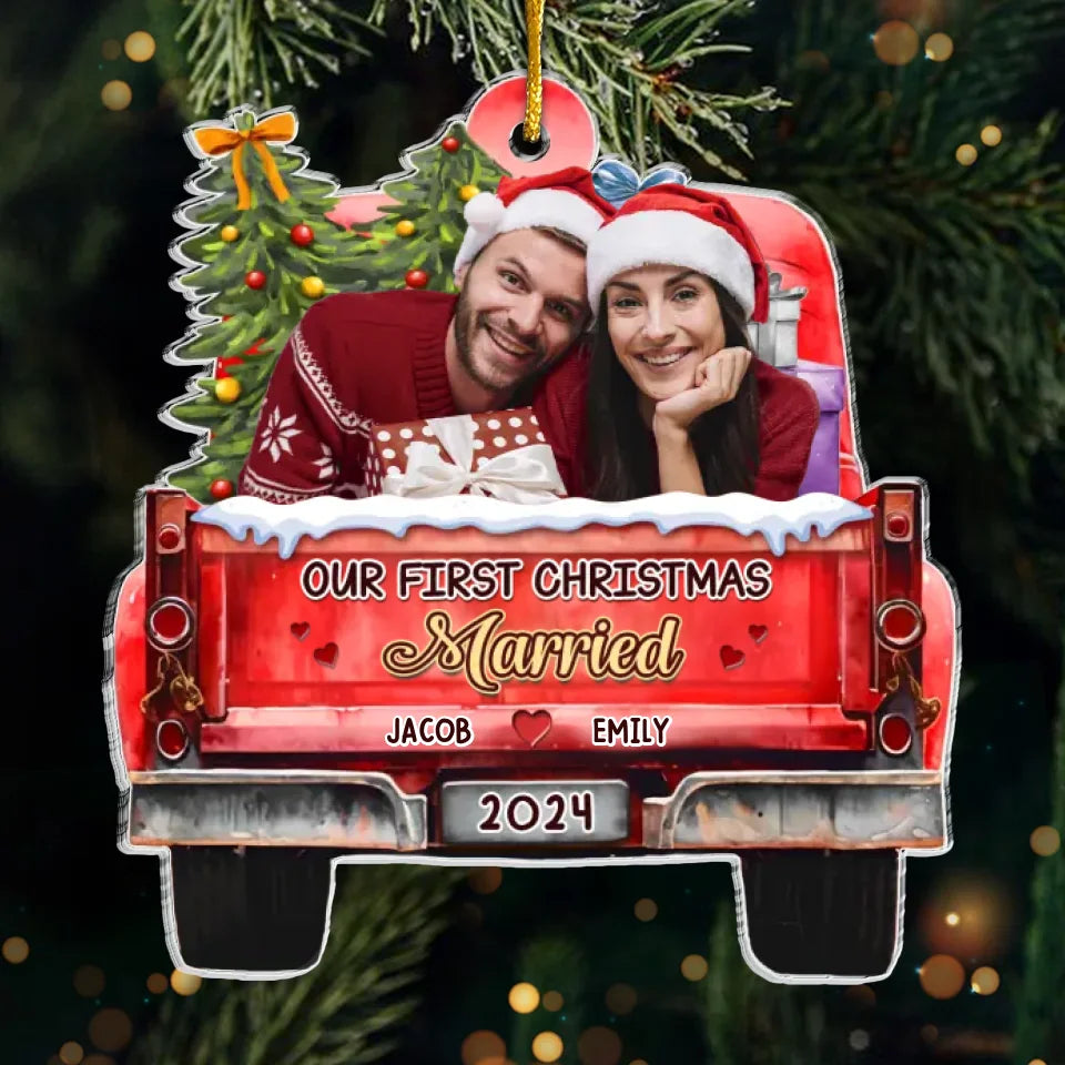Custom Photo First Christmas, Endless Love - Couple Personalized Custom Ornament - Acrylic Custom Shaped - Christmas Gift For Husband Wife, Anniversary, First Christmas