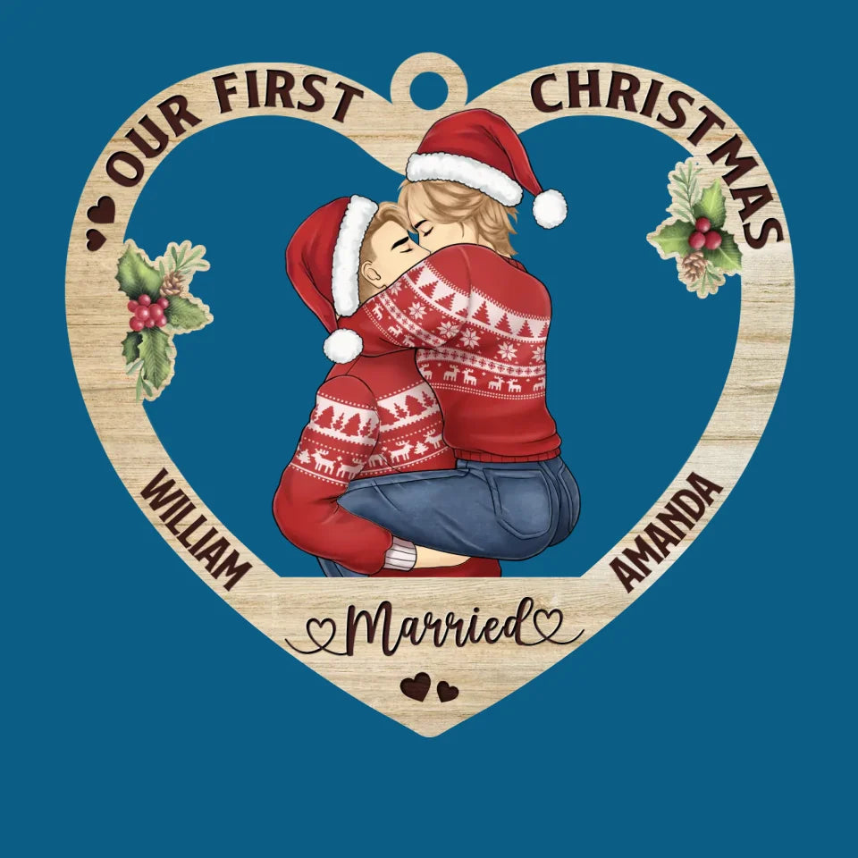 Premier Noël ensemble, toujours amoureux - Ornement personnalisé pour couple - Forme en bois personnalisée - Cadeau de Noël pour mari et femme, anniversaire, premier Noël