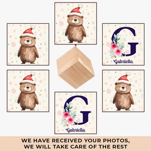 L'amour grandit mieux en famille - Décoration de cube en bois personnalisée pour la famille - Cadeau de Noël pour bébé, enfant, nouveau-né, premier Noël