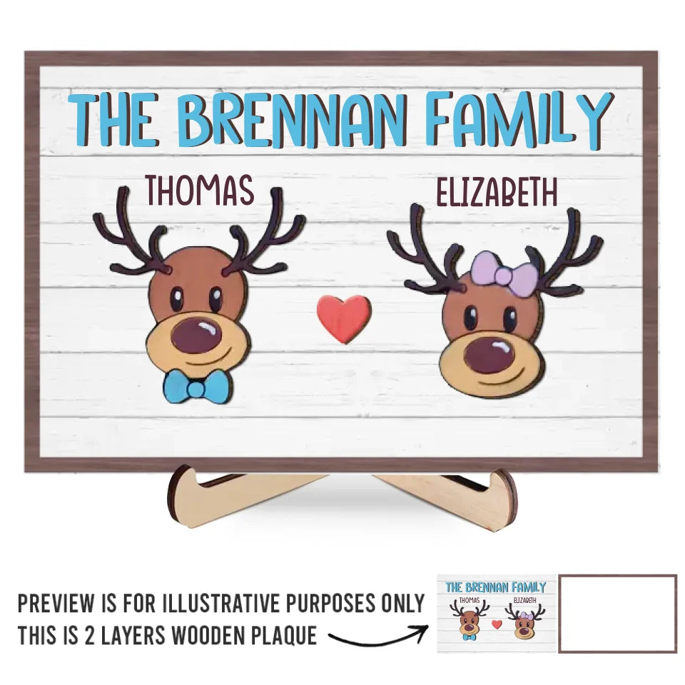 Jingle All The Way With My Reindeer Squad - Plaque en bois personnalisée à 2 couches avec support pour la famille - Cadeau de Noël pour les membres de la famille