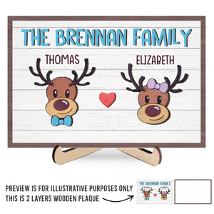 Jingle All The Way With My Reindeer Squad - Plaque en bois personnalisée à 2 couches avec support pour la famille - Cadeau de Noël pour les membres de la famille