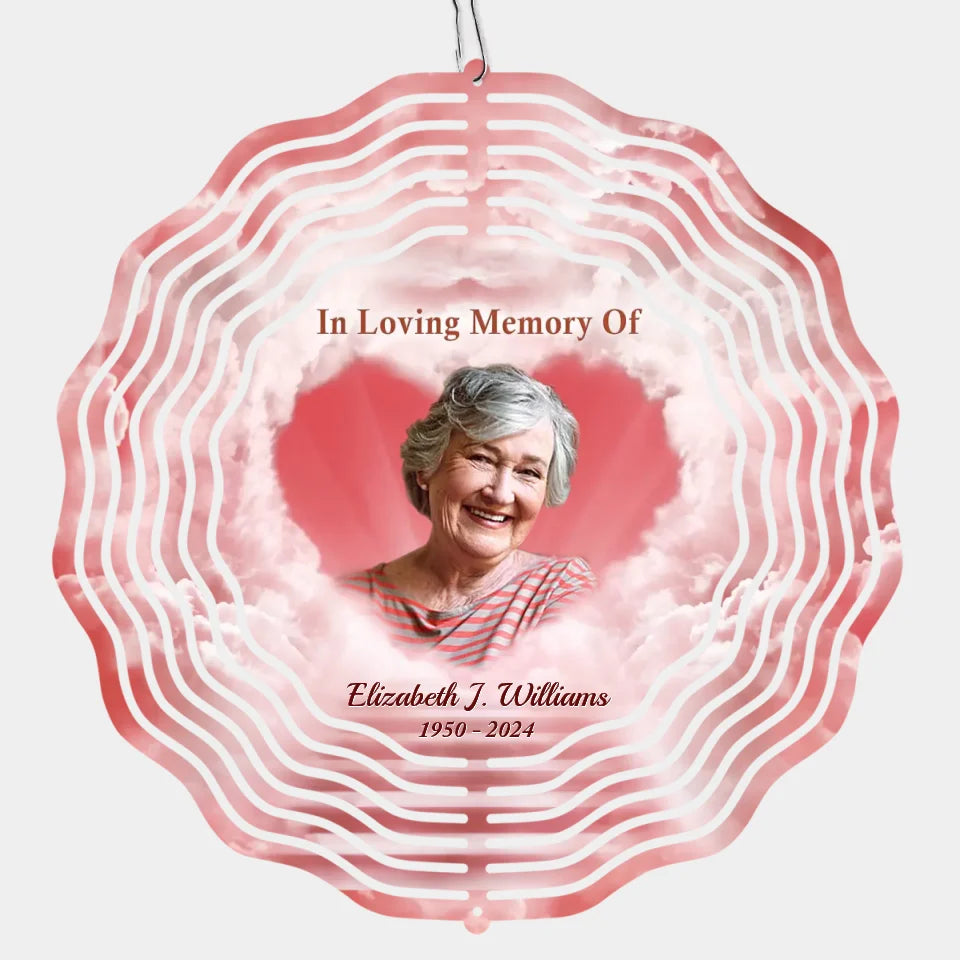 Photo personnalisée trop aimée pour être oubliée à jamais - Tourne-vent personnalisé commémoratif - Cadeau de condoléances pour les membres de la famille