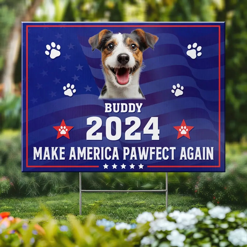 Photo personnalisée Ami à quatre pattes, mon vote est pour toi - Panneau de jardin personnalisé pour chien et chat - Cadeau pour propriétaires d'animaux, amoureux des animaux AMZ