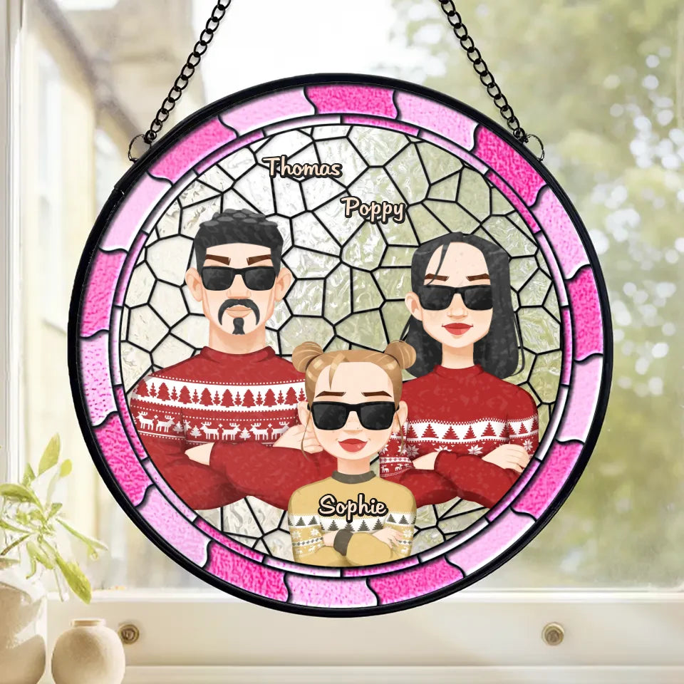 Chérir les moments en famille à Noël - Attrape-soleil personnalisé à suspendre pour vitrail familial - Cadeau de Noël pour les membres de la famille