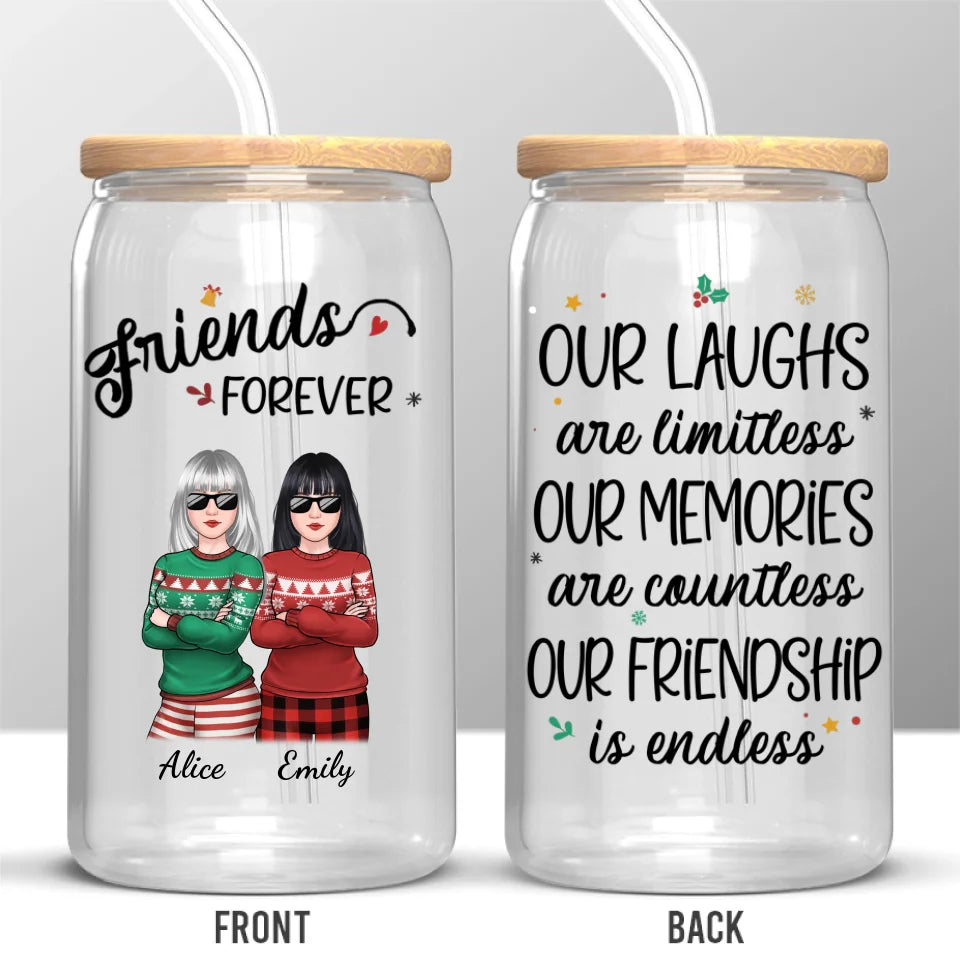 Les amis qui s'aiment bien restent ensemble - Tasse en verre personnalisée, tasse à café glacé - Cadeau de Noël pour les meilleures amies, les meilleures amies et les sœurs