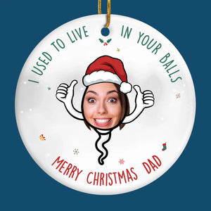 Photo personnalisée « J'avais l'habitude de vivre dans tes boules » - Ornement personnalisé familial personnalisé - Forme ronde en céramique - Cadeau de Noël pour papa, grand-père