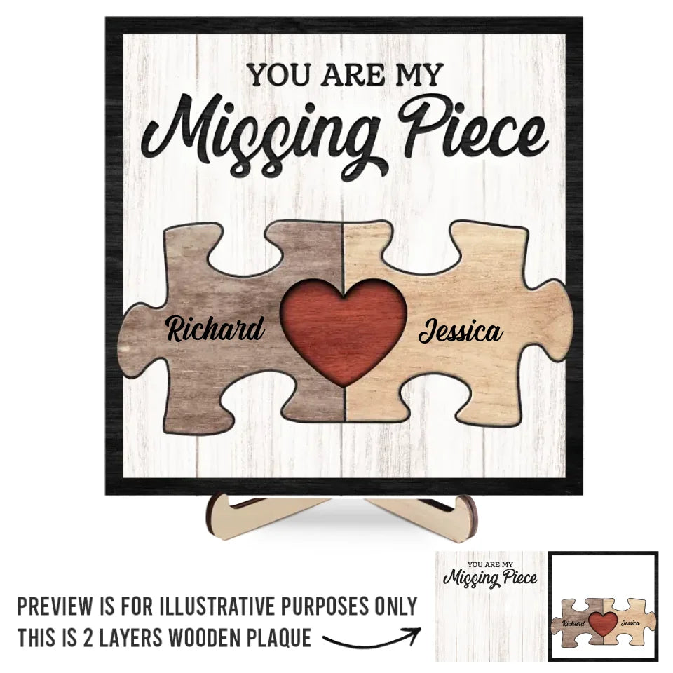 Tu es la pièce manquante de mon cœur - Plaque en bois personnalisée à 2 couches avec support pour couple - Nouveauté, cadeau de pendaison de crémaillère pour mari et femme, anniversaire AMZ