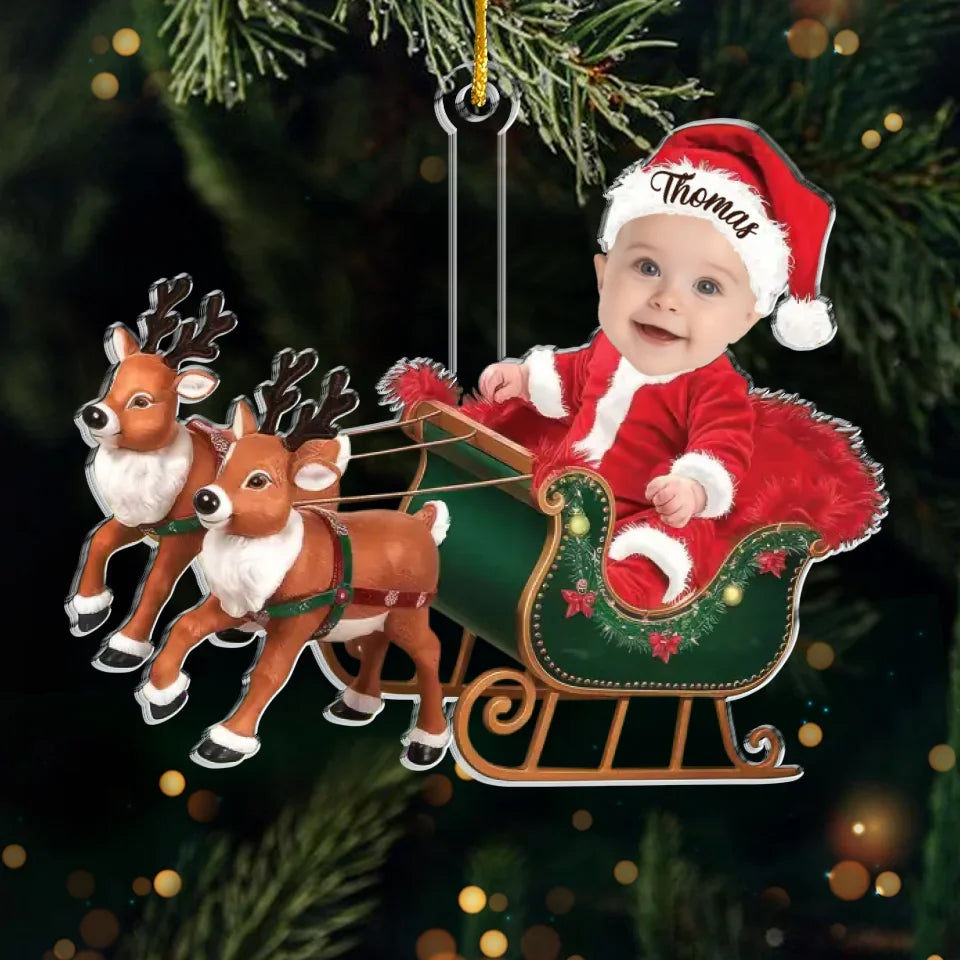 Photo personnalisée du petit Père Noël, venue apporter la magie des fêtes - Décoration personnalisée pour la famille - Acrylique en forme personnalisée - Cadeau de Noël pour bébé, enfant, nouveau-né, premier Noël