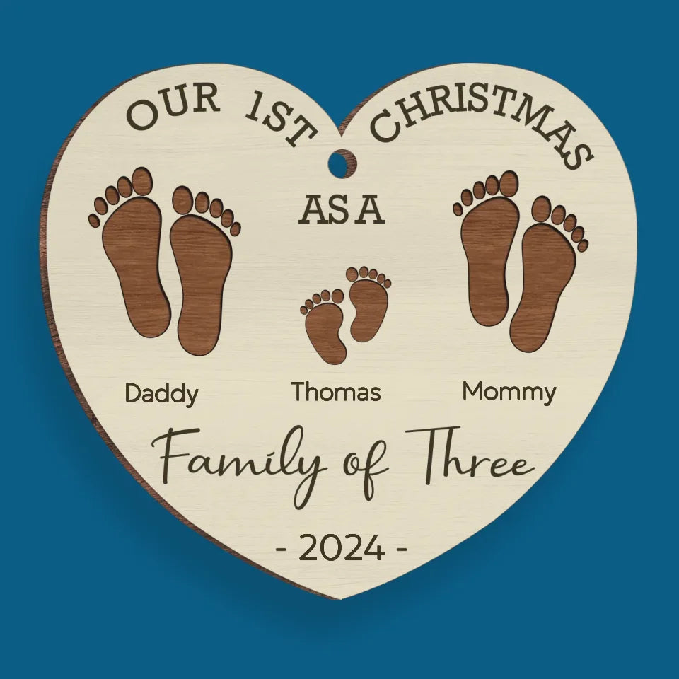 Notre premier Noël en famille - Décoration personnalisée pour la famille - Bois en forme personnalisée - Nouveauté, cadeau de Noël pour les membres de la famille AMZ